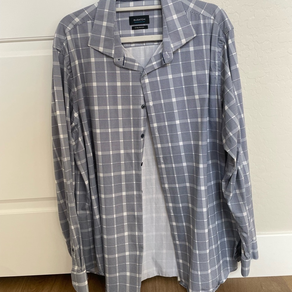 Bugatchi Navy and White Checkered Shirt